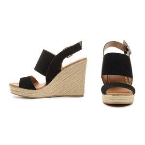 DV Dolce Vita Black Vegan Leather Wedge Sandals
